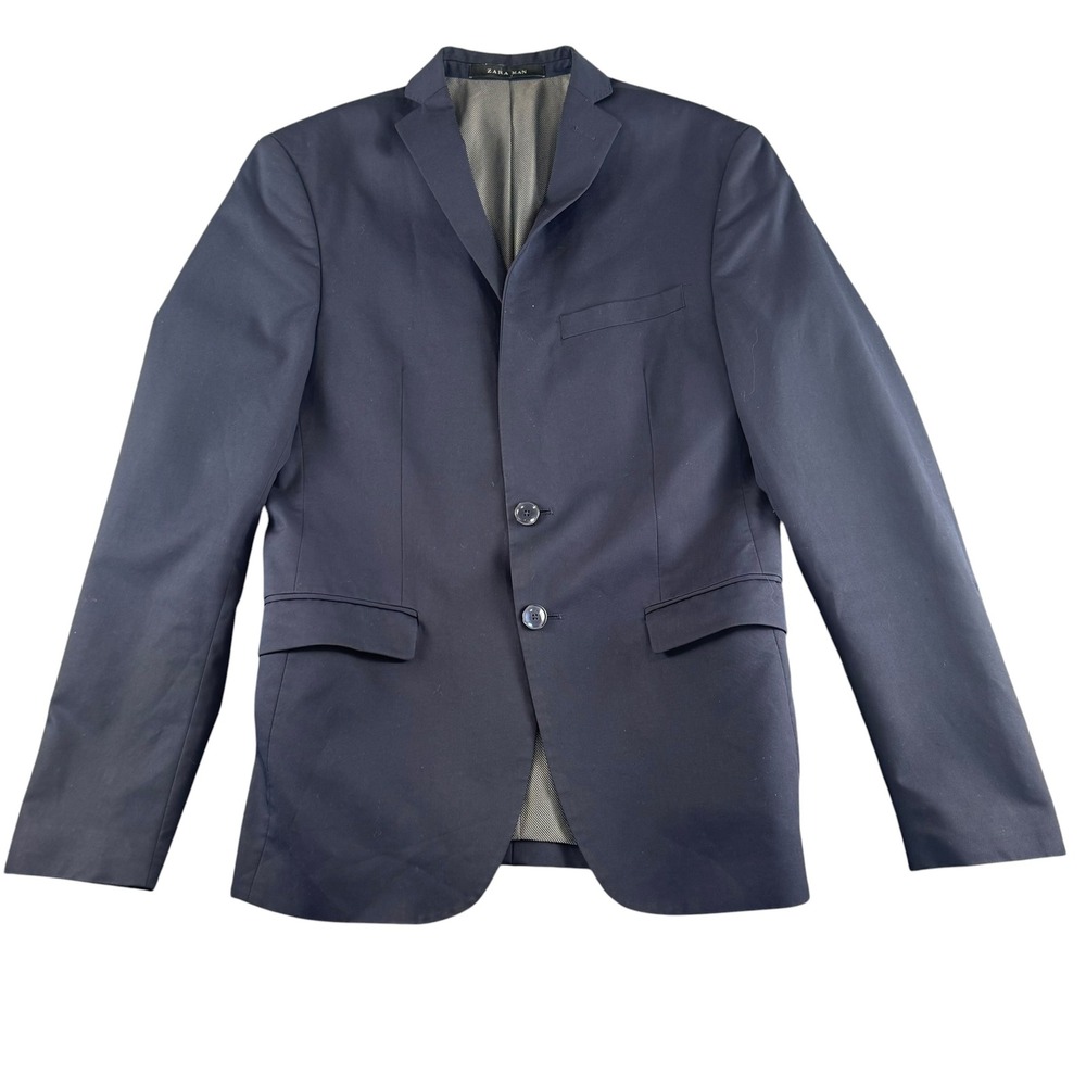 Zara Man Navy Blue Two Button Tailored Blazer Jacket USA 36 EUR 46